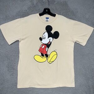 VTG Disney x Jerry Leigh T Shirt Men's Size L Beige Jumbo Shy Mickey Mouse Tee